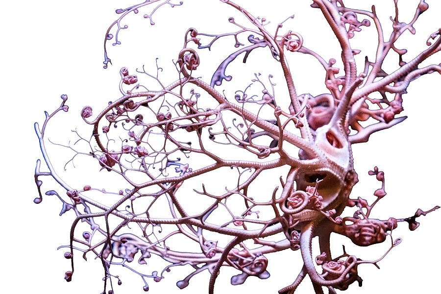 A basket star featuring their delicate, curled, and branching arms on a black background