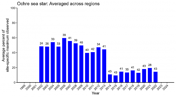 Ochre sea star abundance averaged across regions